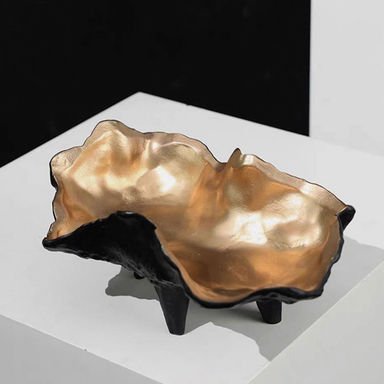 Decorative Black-Gold Fruit Bowl With 3 Feet