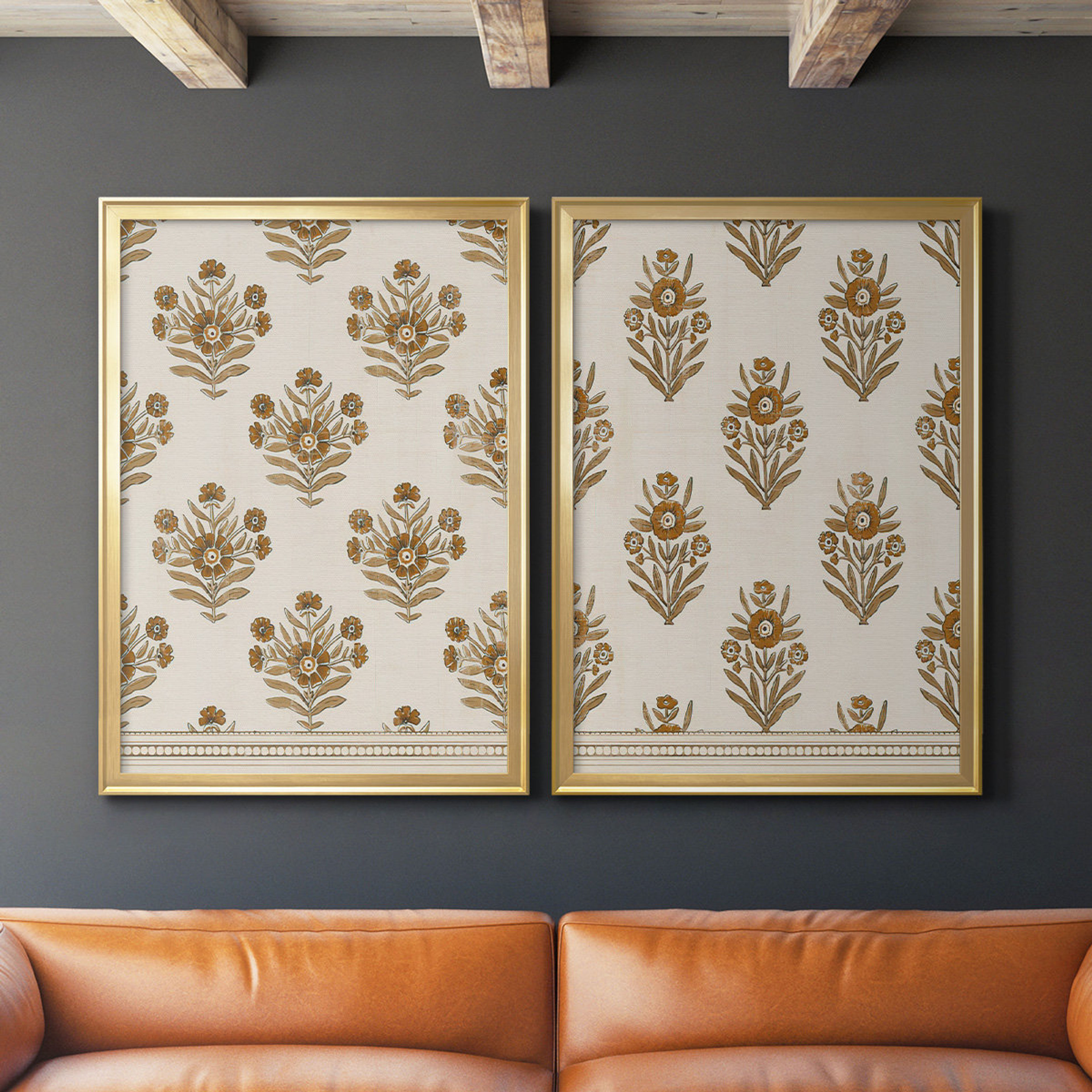 Lark Manor Block Print Blooms I 2-Piece Floral Canvas Wall Art Set