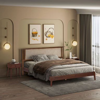 NTC Ruby Wooden Bed with Headboard and Natural Rattan, Solid Oak Foundation with Silent Slats & Reviews | Wayfair