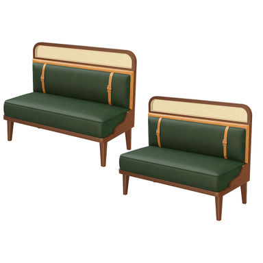 Rattan Faux Leather Double Bench Set Of Two Faux Leather Upholstered Bench