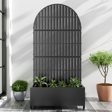 Arch Metal Planter Box with Trellis with Wheels