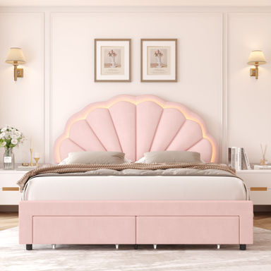 Wade Logan® Burlyn Upholstered LED Bed Frame with Drawer & Adjustable Headboard & Reviews | Wayfair
