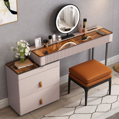Maurece Makeup Vanity set,Power Outlet, Glass Top