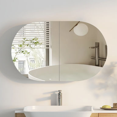 Ebern Designs Armoire à pharmacie murale pour salle de bain de 38 po x l 24 po avec miroir ovale horizontal et 2 portes de rangement, blanc et Commentaires - Wayfair Canada