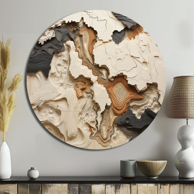 Design Art Beige And Brown African River Collage - Abstract Round Metal Art Prints | Wayfair