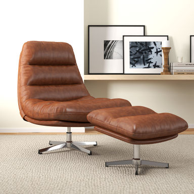 Ivy Bronx Dhruvah Upholstered Swivel Accent Chair with Ottoman Faux Leather Club Chair for Living Room/Bedroom & Reviews | Wayfair
