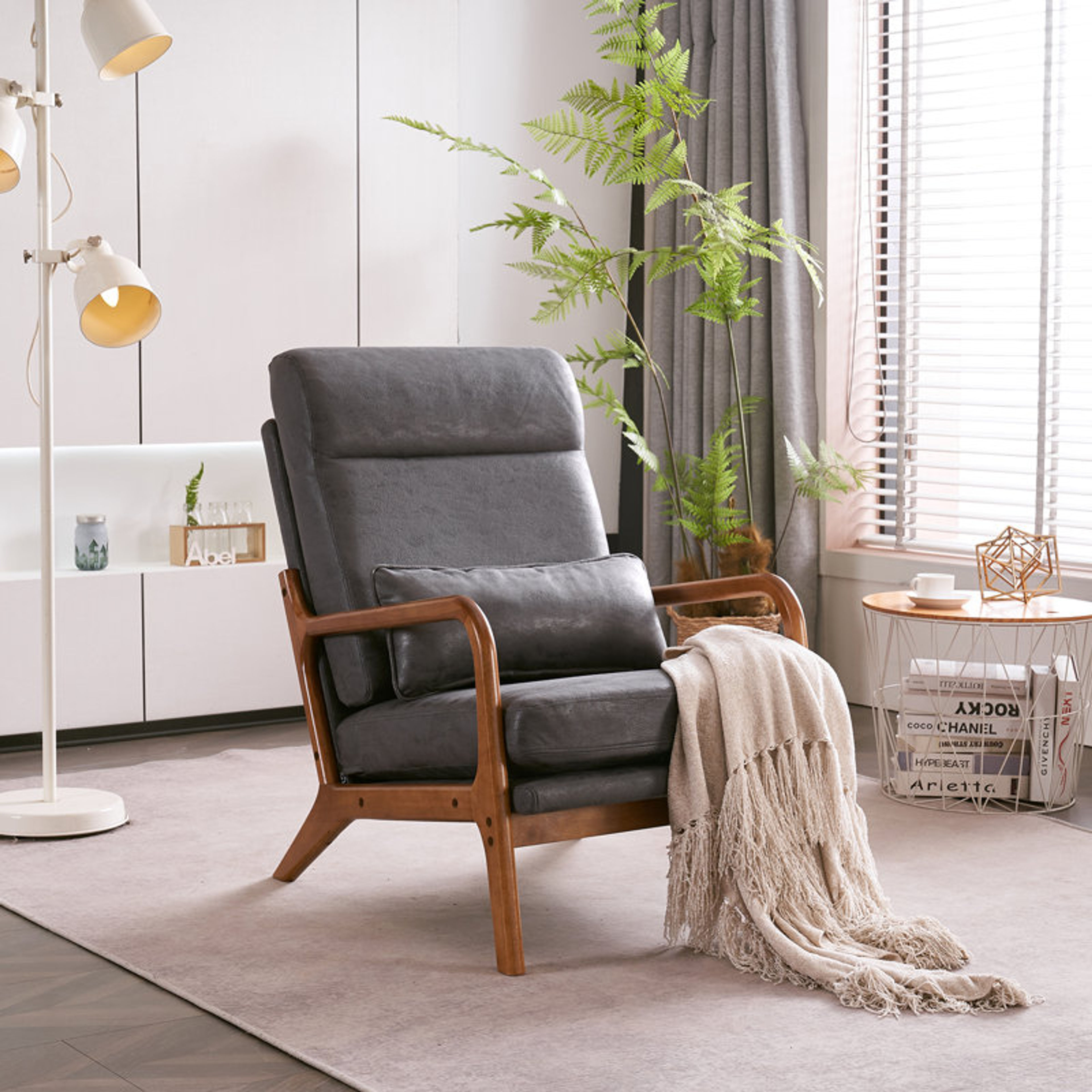 Lemley 25.6" Solid Wood Armchair - Mid-Century Accent Chair