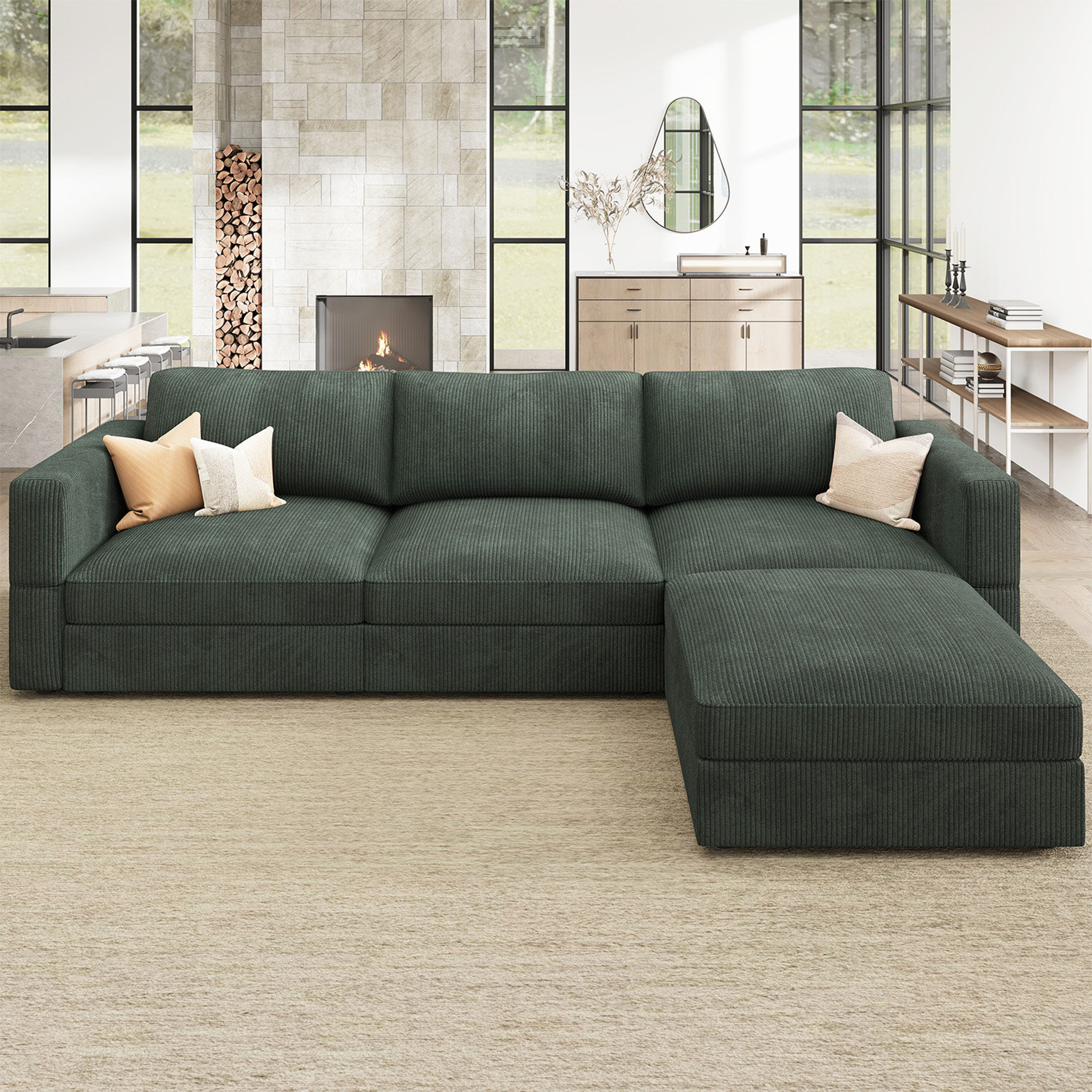 Latitude Run L-Shaped Modular Corduroy Cloud Sectional Couch