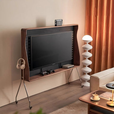Retro Brown Solid Wood Movable TV Stand