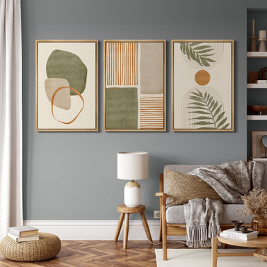 IDEA4WALL Mid Century Modern Boho Organic Tropical Leaf Abstract Framed Canvas 3 Pieces Print Wall Art & Reviews | Wayfair