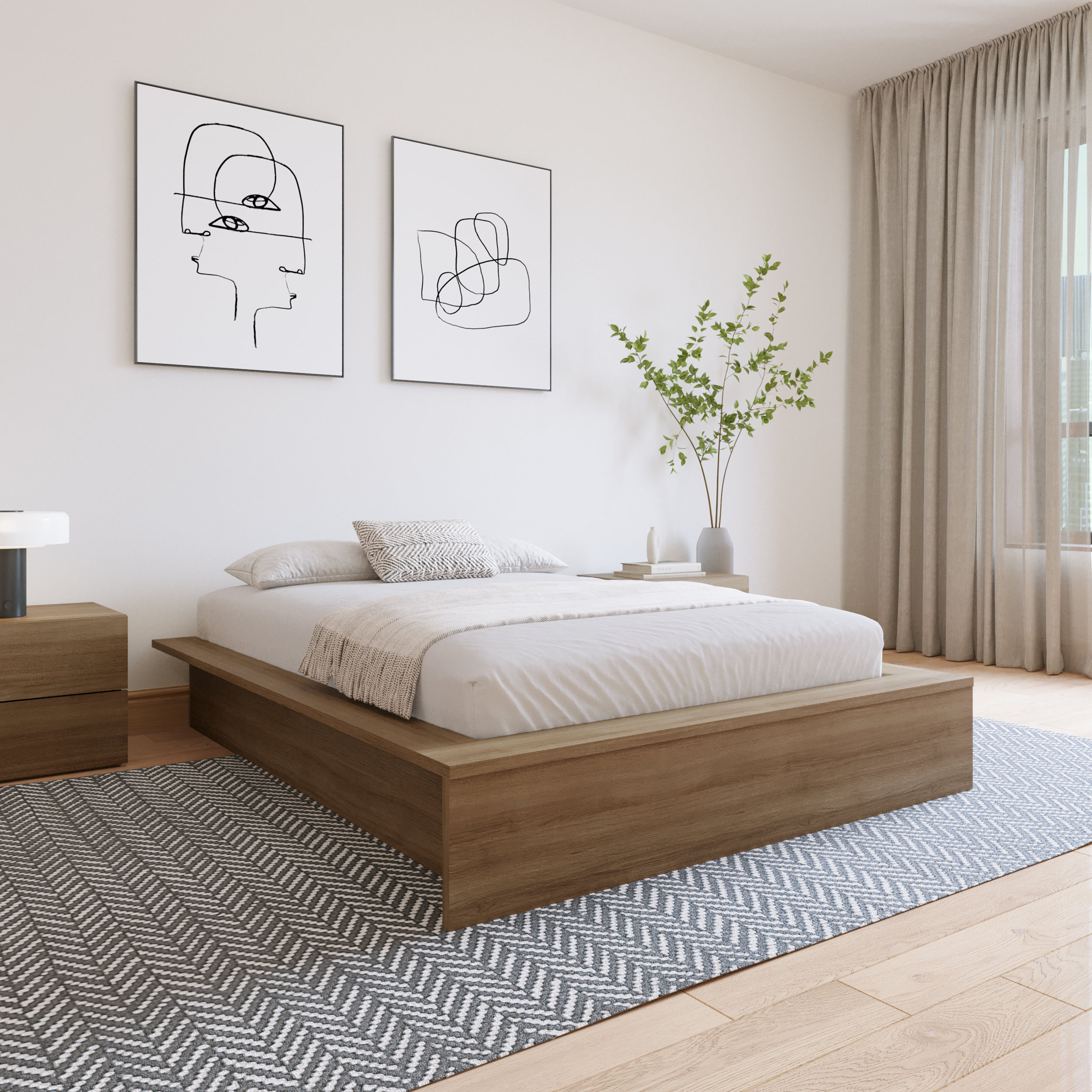 Hamdija Platform Bed - Modern Wood Frame Queen Size