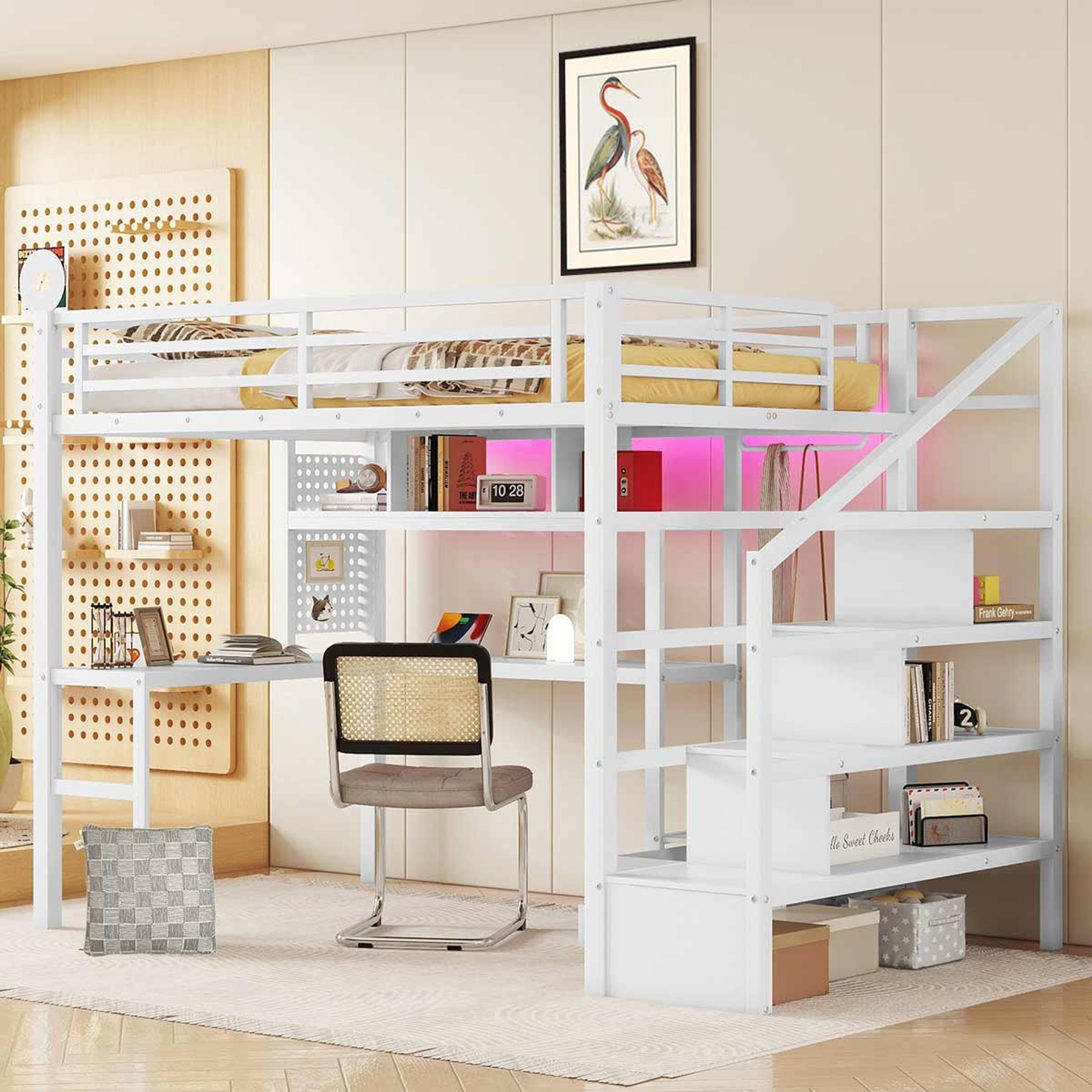 Isabelle & Max Full Loft Bed with LED & Desk for Kids