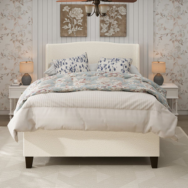 Queen Size Bed Frame With 49.21"High Back Upholstered Headboard And 27.17" High Footboard,Teddy Velvet,12 Slat Support,Solid Wood Feet