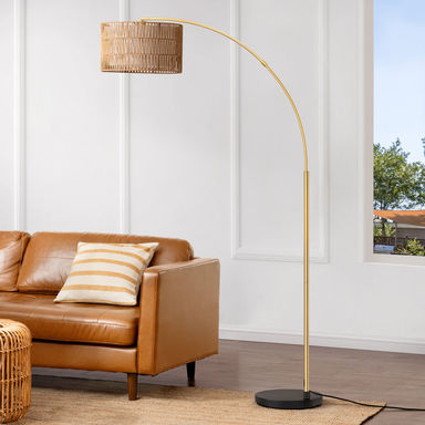 76'' Rattan Arched Dimmable Floor Lamp With Remote Control And Bulb Included