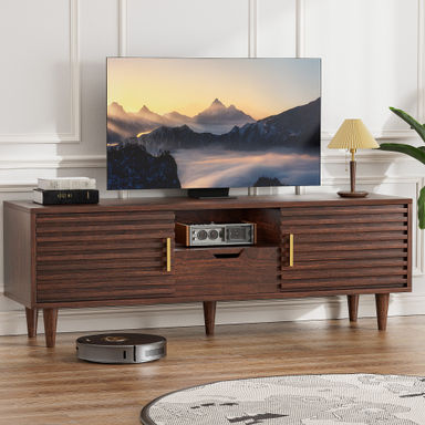 Ebern Designs Hadwin 59" Mid century TV Stand, fluted tv stand With drawers And storage Shelves Designed To Fit 32" - 65" Tvs. Wood Entertainment Center For Living Room And Bedroom, Media Console And Modern TV Console Table & Reviews | Wayfair