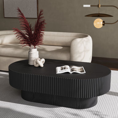 Alethia 44'' Handcrafted Oval Capsule Coffee Table – Fluted Solid Wood Design