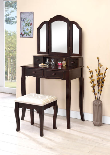 Three Posts™ Llanes Solid Wood Vanity Set with Stool and Mirror & Reviews | Wayfair