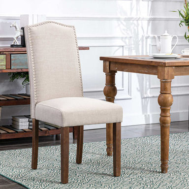 Upholstered Fabric Nailhead Trim Wood Dining Chairs Side Chair (Set of 2)