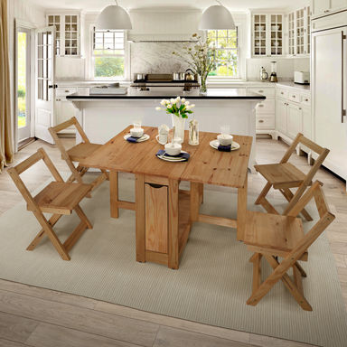 Portrain 45' W Drop Leaf Folding Dining Set 5 Pieces, Space Saving 1 Table 4 Assembled Chairs