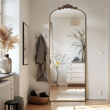 Filigree Floor Mirror Full Length Mirror Freestanding with Vintage Ornate Carved Applique