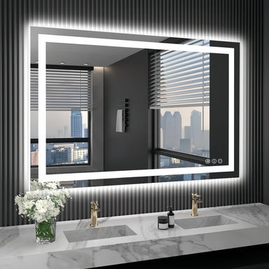Atherton Modern Frameless Anti-Fog LED Lighted Dimmable Wall Mounted Bathroom Vanity Mirror