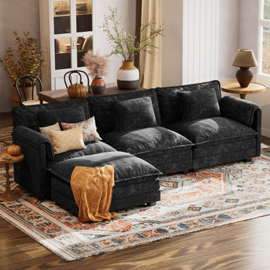 4-Piece 115'' Reversible Modern Upholstered L-Shape Sectional Sofa With Ottoman- Premium VelvetFabric