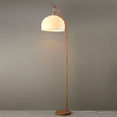 Novogratz X Globe 70" Floor Lamp, Wood-Tone Finish, White Paper Shade, On/Off Rotary Switch, 6 Ft. Clear Cord, Home Improvement, Living Room, Office