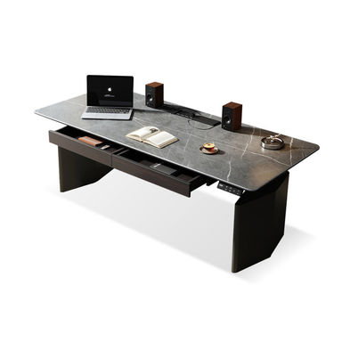 Black Rectangular Hight adjustable Sintered Stone + Carbon Steel with 2 drawers desk