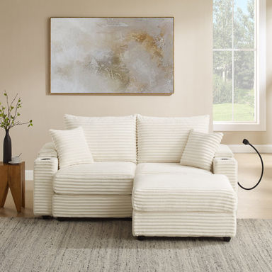 Convertible Sectional Sofa With Hidden Storage Armrests, A Movable Ottoman, 2 USB Ports, 2 Cup Holders, A Phone Holder