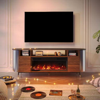 Brayden Studio® 76.8" Curved TV Stand with 36" Electric Fireplace | Wayfair