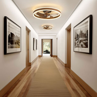20 in. Black Painted Walnut Flush Mount Ceiling Fan with Light and Remote Enclosed Ceiling Fan