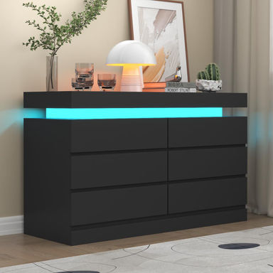 Wrought Studio™ Shellise 6 Drawer 47.2" W Dresser with Power Outlet, Dresser with LED Light & Reviews | Wayfair