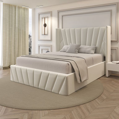 Dierra Upholstered High Headboard Storage Bed w/Hydraulic Gas Lift, Wood Slat System & Under Bed Storage
