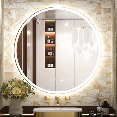 Heta Round LED Bathroom Vanity Mirrors with Anti-Fog, Dimmable Lights, and Shatterproof