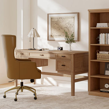 Hoai 55'' W Modern Rectangular Executive Desk with Hidden Drawers and Concealed Cable Hole and Solid Wood Legs