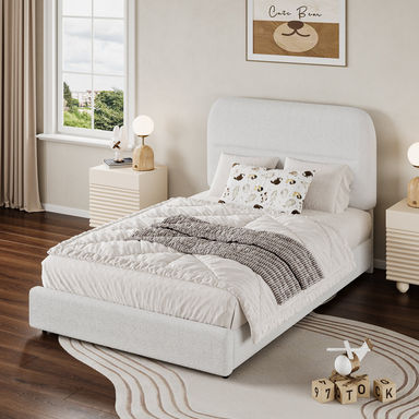 Mercer41 Manfred Boucle Upholstered Cloud Bed Frame with Rounded Corners Headboard, Soft Platform Bed Frame with Thickened Footboard & Reviews | Wayfair