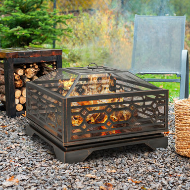 Red Barrel Studio® Square Wood Burning Fire Pit For Outdoor Patio Garden & Reviews | Wayfair