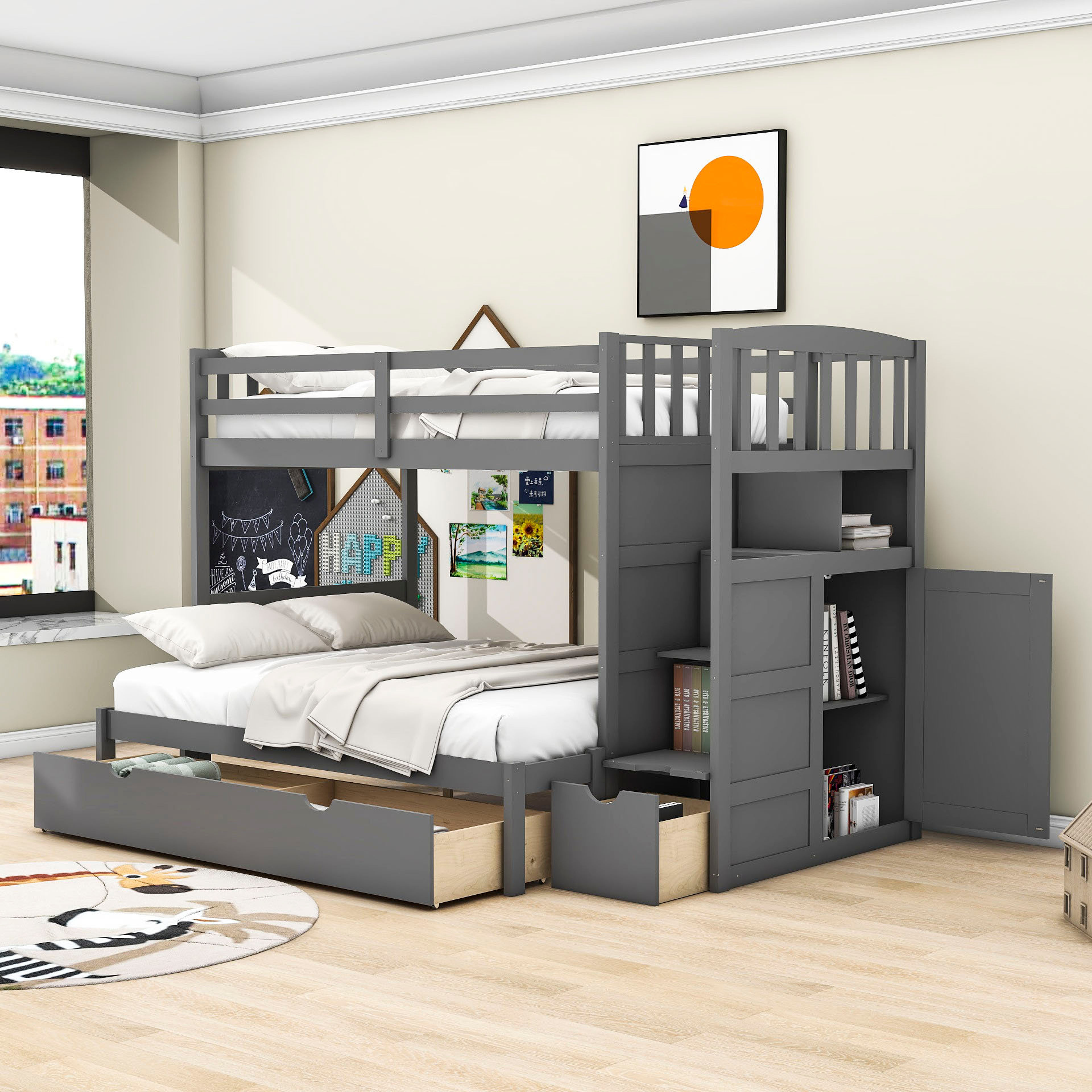 Viv + Rae Blassingame Twin Over Full Bunk Bed with Shelves