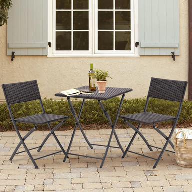 Ebern Designs Three-piece Folding Table And Chair Set Pe Rattan And Aluminum Alloy For Outdoor Courtyards Poolside Gardens Black & Reviews | Wayfair