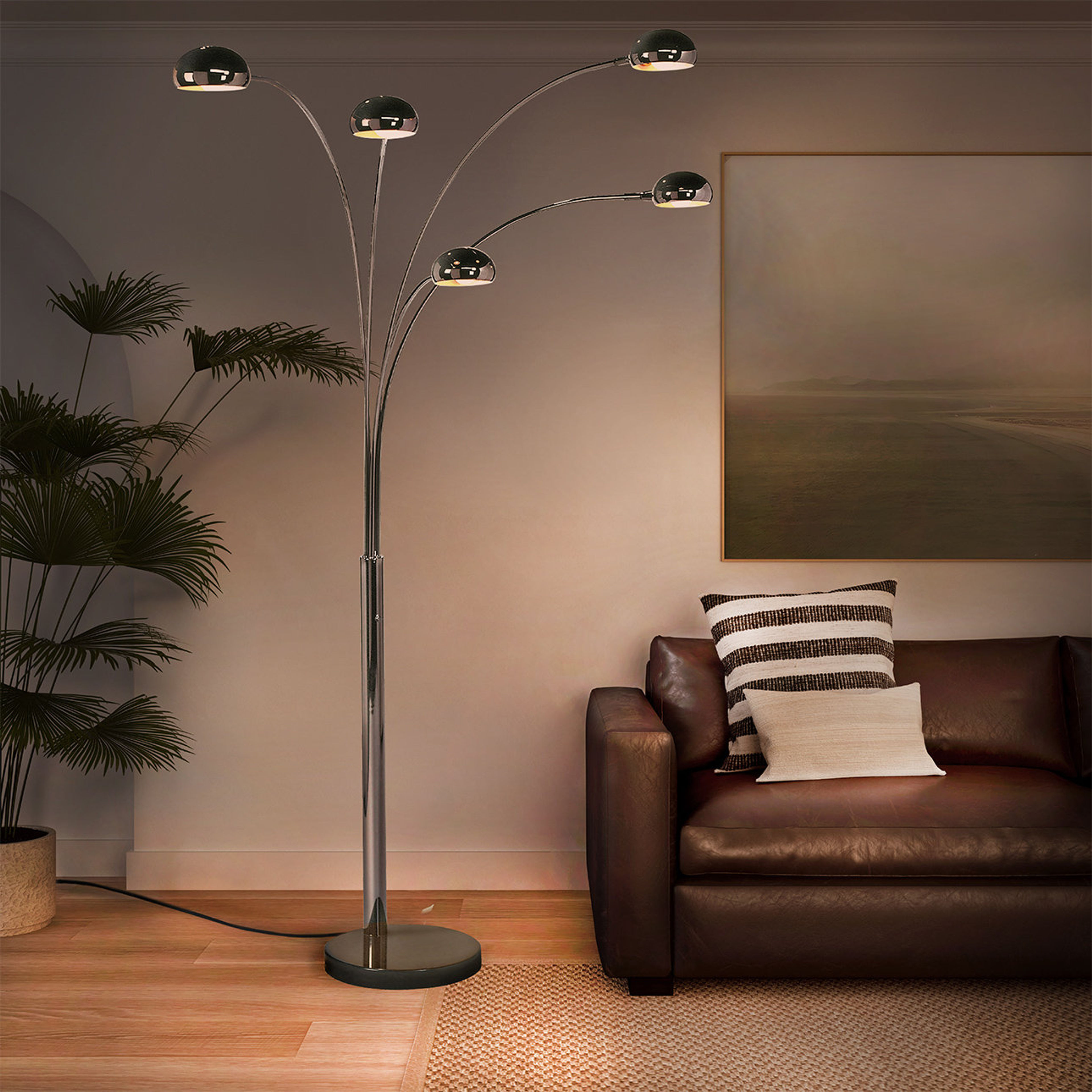 Mushroom 5-Light Arc Floor Lamp with Marble Base & Dimmer