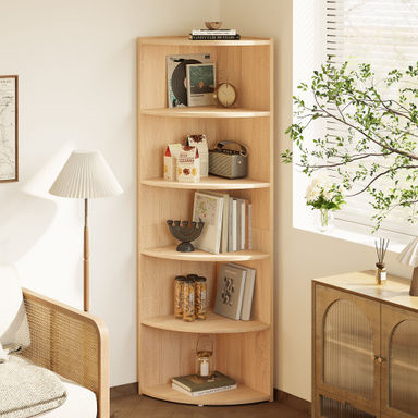 Ebern Designs 66.9'' H X 17.2'' W Wood Fan-Shaped Bookcase 6-Tier Storage Corner Shelf & Reviews | Wayfair