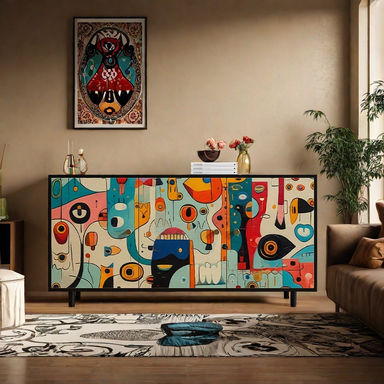 Atta Avenue French Abstract Art Accent Cabinet | Wayfair
