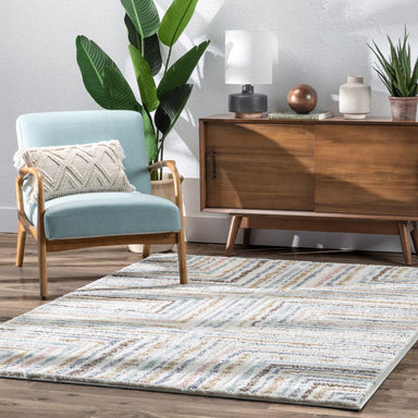 Markevion Evander Modern Stripes Ivory High-Low Shag Rug