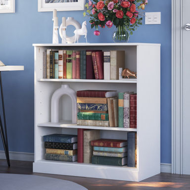 100% Solid Wood 3-shelf Bookcase with Adjustable Shelves