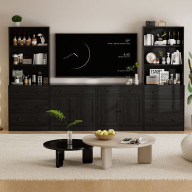 110" Wide Entertainment Center With Bookshelves For Tvs, Modern Wall Unit TV Stand