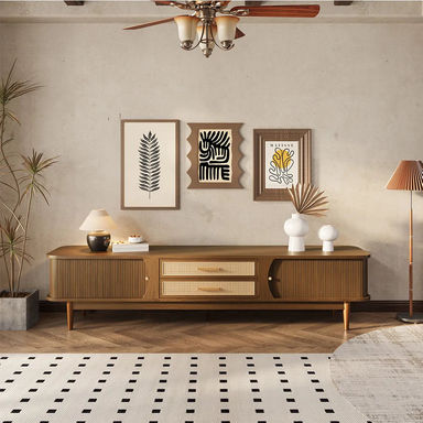 Corrigan Studio® Mid-Century Modern Woven Rattan TV Stand, Fully Assembly | Wayfair