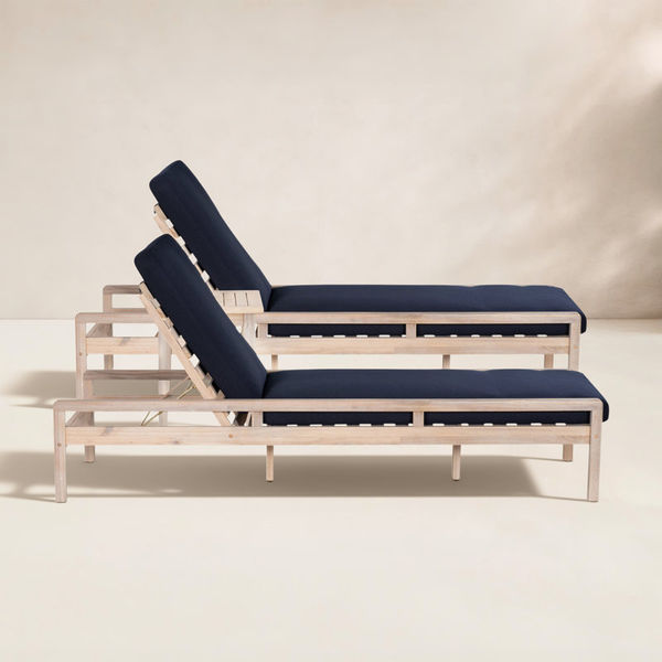 Amina 27" Acacia Patio Chaise Lounge Set