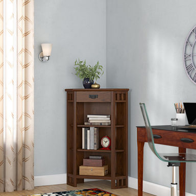 Sanroman Solid Wood Corner Bookcase in Mission Oak