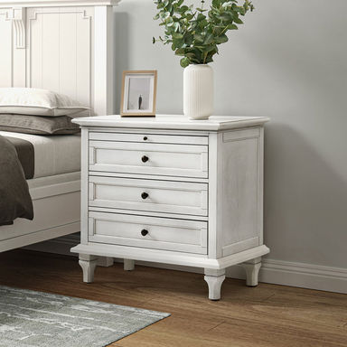 Arthelia Traditional 28.37''W 3-Drawer Nightstand with Charging Station and Pull-out Shelf