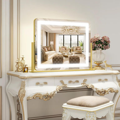 Gold Vanity Mirror Makeup Mirror with Lights, Large Lighted Vanity Mirror